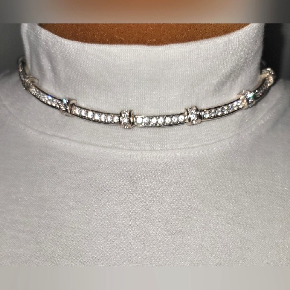 Vintage Napier Silver and Rhinestone Choker Necklace